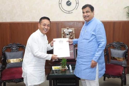 Sikkim Chief Minister Prem Singh Tamang meets with Union Minister Nitin Gadkari to discuss crucial road infrastructure projects