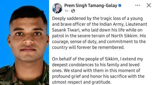 Lieutenant Sasank Tiwari Martyred in Tragic Patrol Mishap in North Sikkim's Chhu Junction